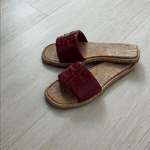 Tory Burch Red Cork Slide Sandals